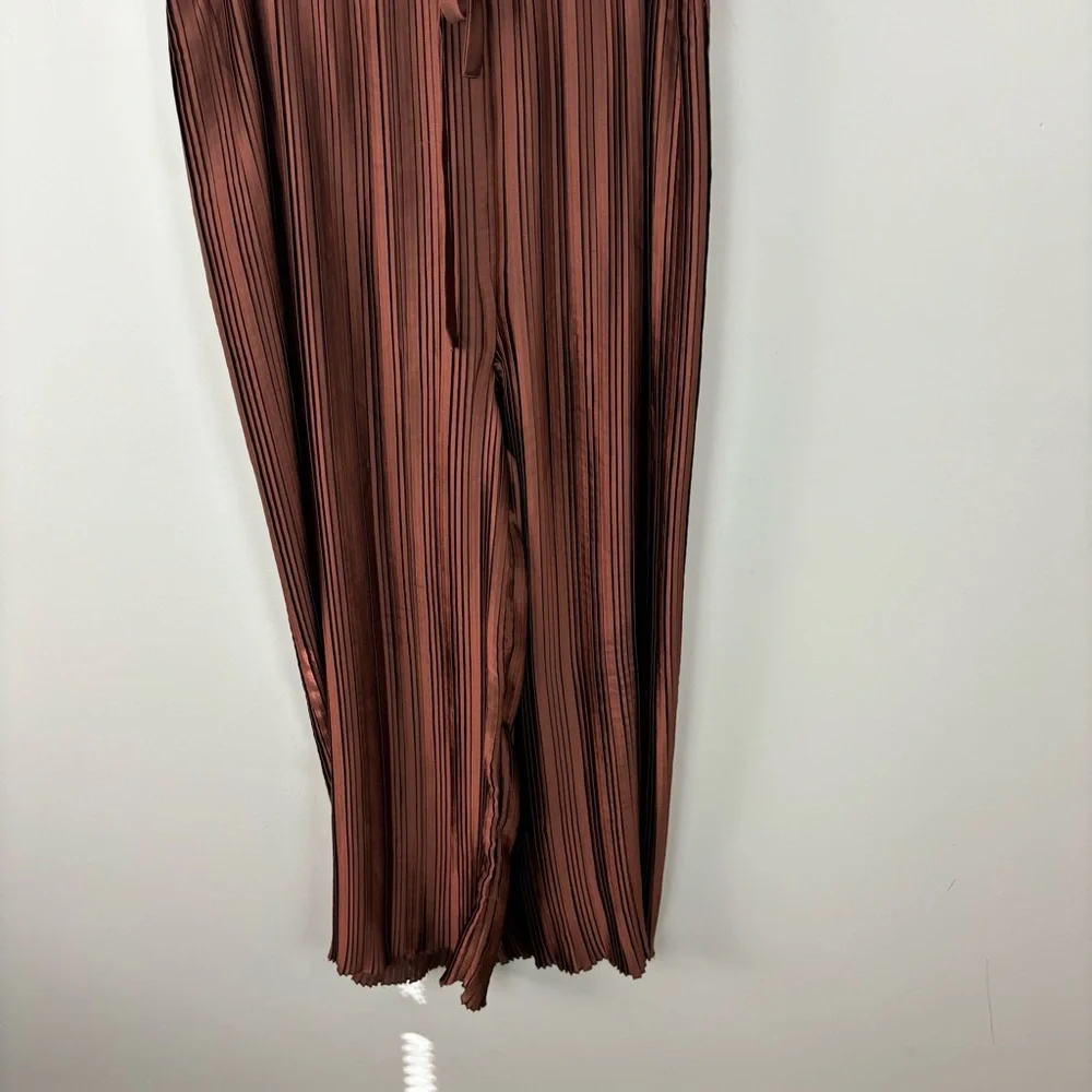 Anthropologie High Waisted Plissé Wide Leg Pants Brown Size XL - Picture 5 of 9